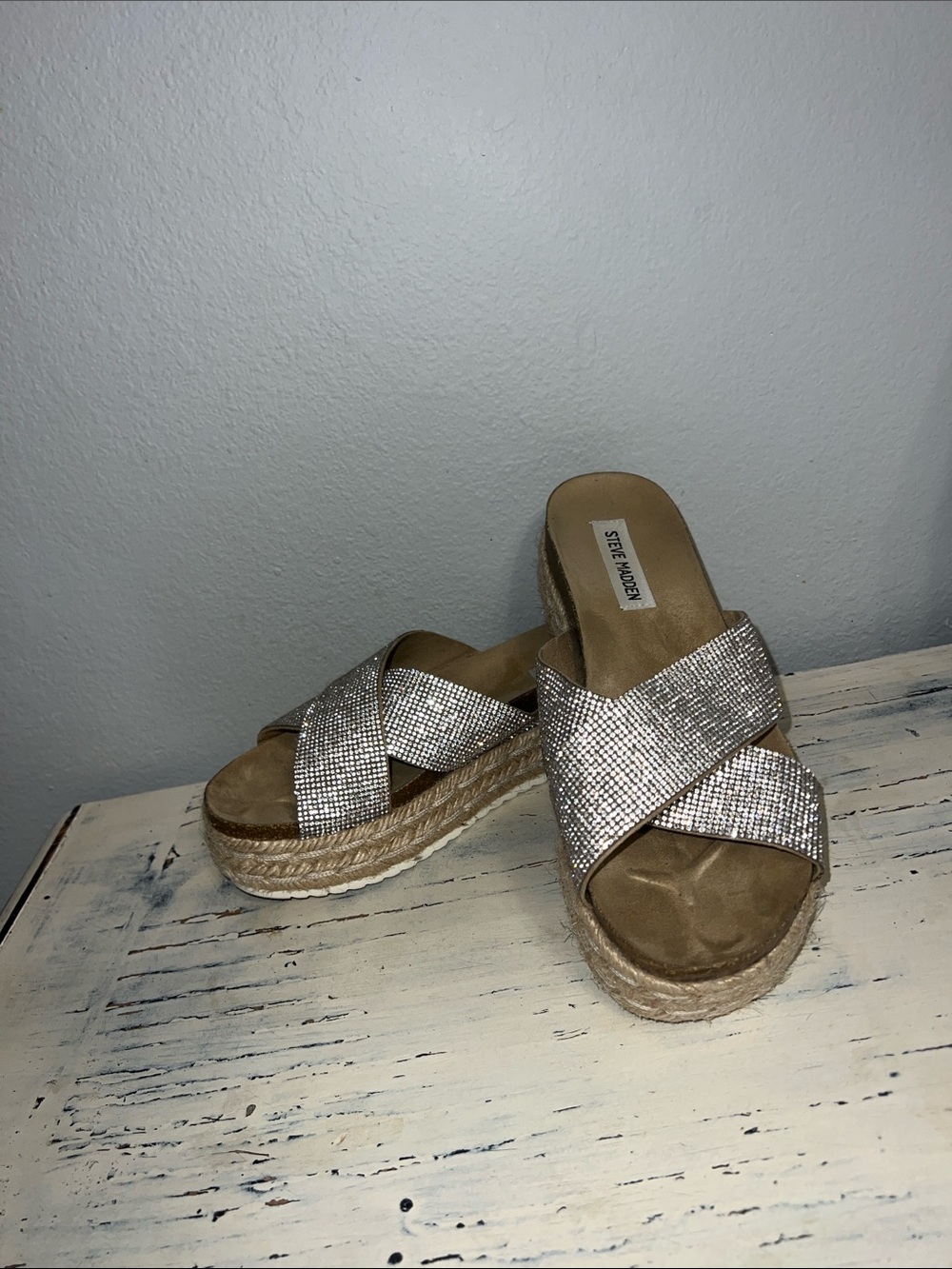 Steve Madden Women's Silver Espadrille Platform Sandals